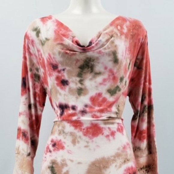 Pink and Cream Cowl Neck Sheath Midi Dress - Picture 2 of 6